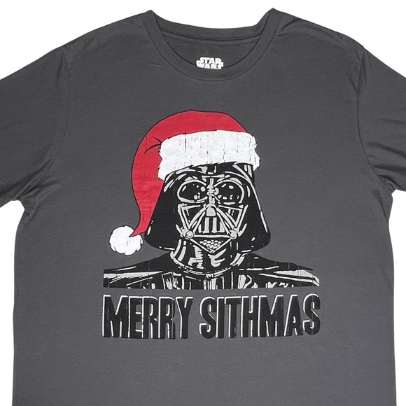 Star Wars Tee Santa Darth Vader Merry Sithmas Graphic T-shirt Gray Red 2X XXL - Picture 9 of 10